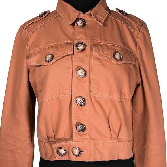 Free People Women's Jean Jacket Orange Button Pockets Collared Denim Cropped XS - Picture 5 of 10